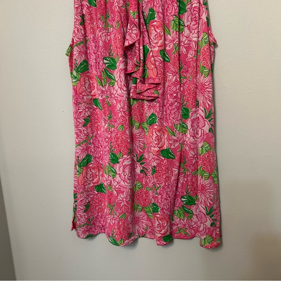 Lilly Pulitzer Pink Floral Pattern Ruffle Tank Casual Top Size 14 Silk - Picture 2 of 8
